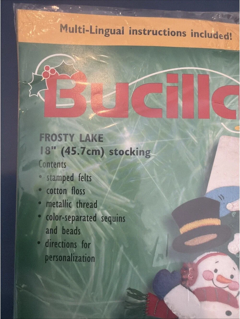 Vtg 2000 Bucilla DIY Felt Applique  18” Stocking Frosty Lake Pattern New